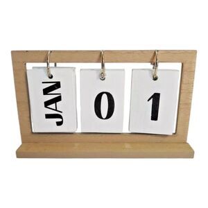 Neutral Tranquility Perpetual Calendar Metal & Wood Black White Brown Tabletop